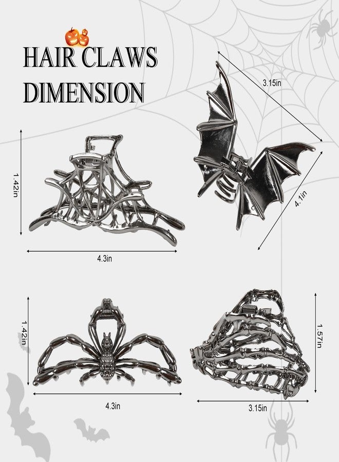 TEBIEKOY 4PCS Gothic Spider Hair Clips Black Web Bat Skeleton Hand Skull Claw Clips for Women,Large Medium Size for Thick Thin Hair,Hiphop Metal Hair Accessories for Halloween Decor Party Gift - Image 2